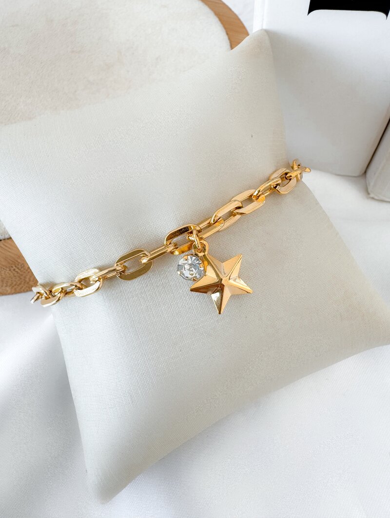 Pulseira Folheada a Ouro 18k Corrente com Estrela e Ponto de Luz