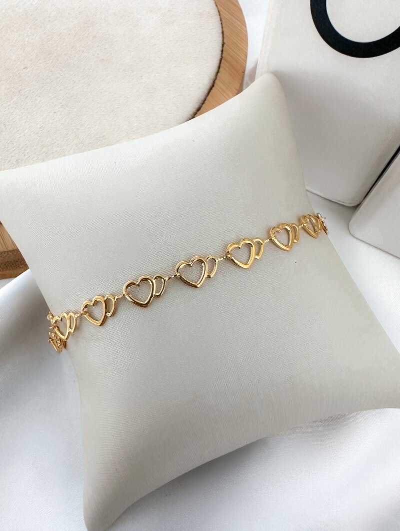 Pulseira Folheada a Ouro 18k Corrente de Corações Vazados