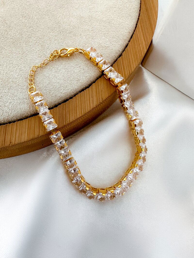 Pulseira Folheada a Ouro 18k Corrente de Zircônias