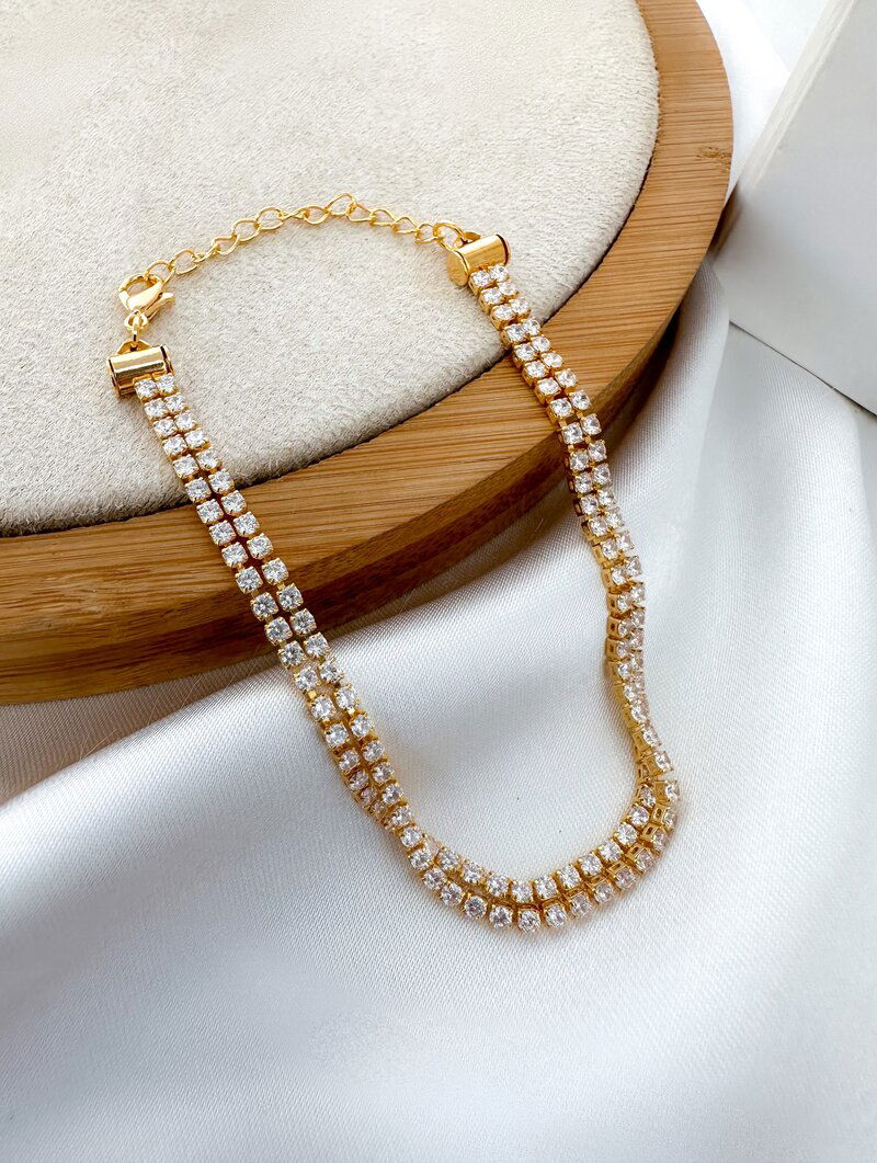 Pulseira Folheada a Ouro 18k Corrente Dupla com Micro Zircônias