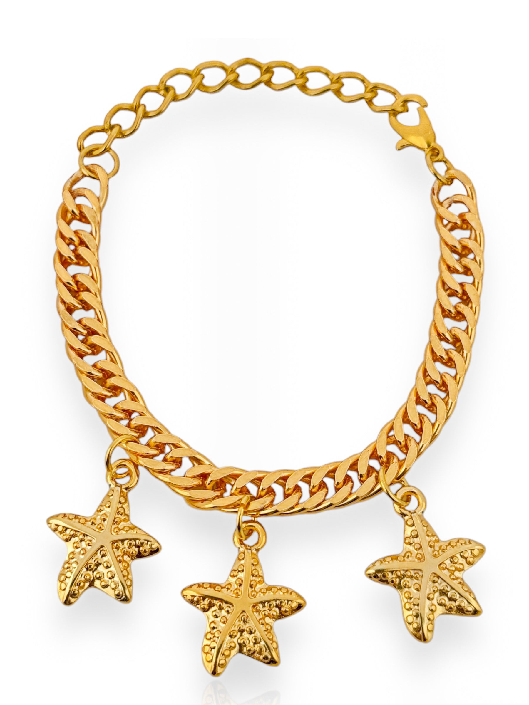 Pulseira Folheada a Ouro 18k Corrente Elos com Estrela do Mar