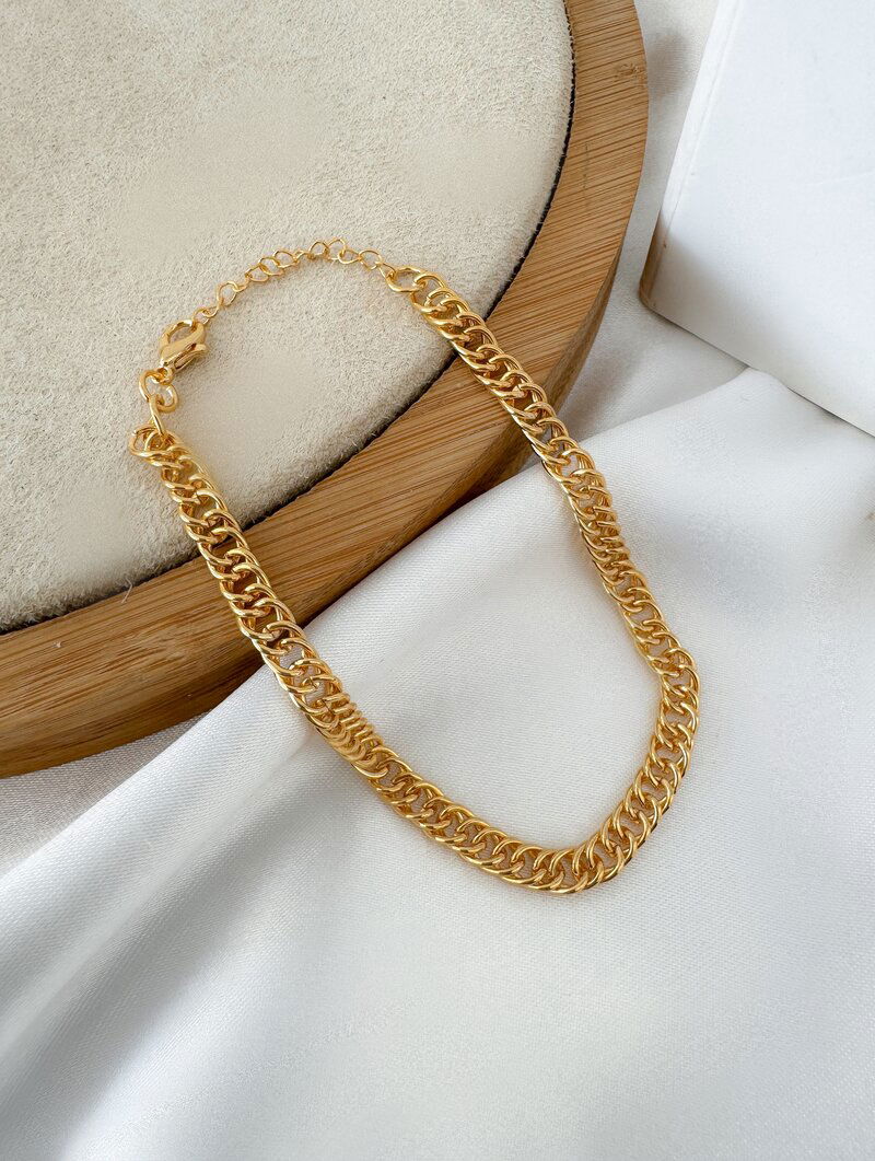 Pulseira Folheada a Ouro 18k Corrente Elos Lisos