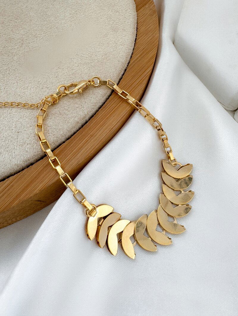 Pulseira Folheada a Ouro 18k Corrente Quadrada com Escamas