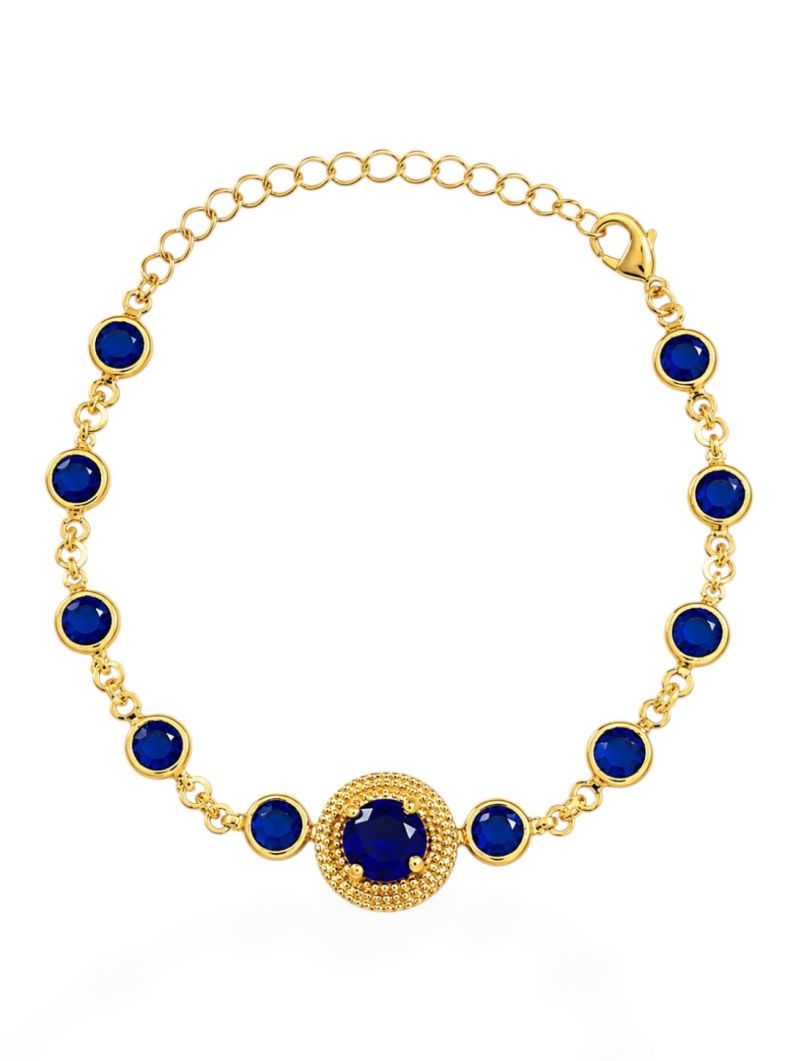 Pulseira Folheada a Ouro 18k Cristais Azuis