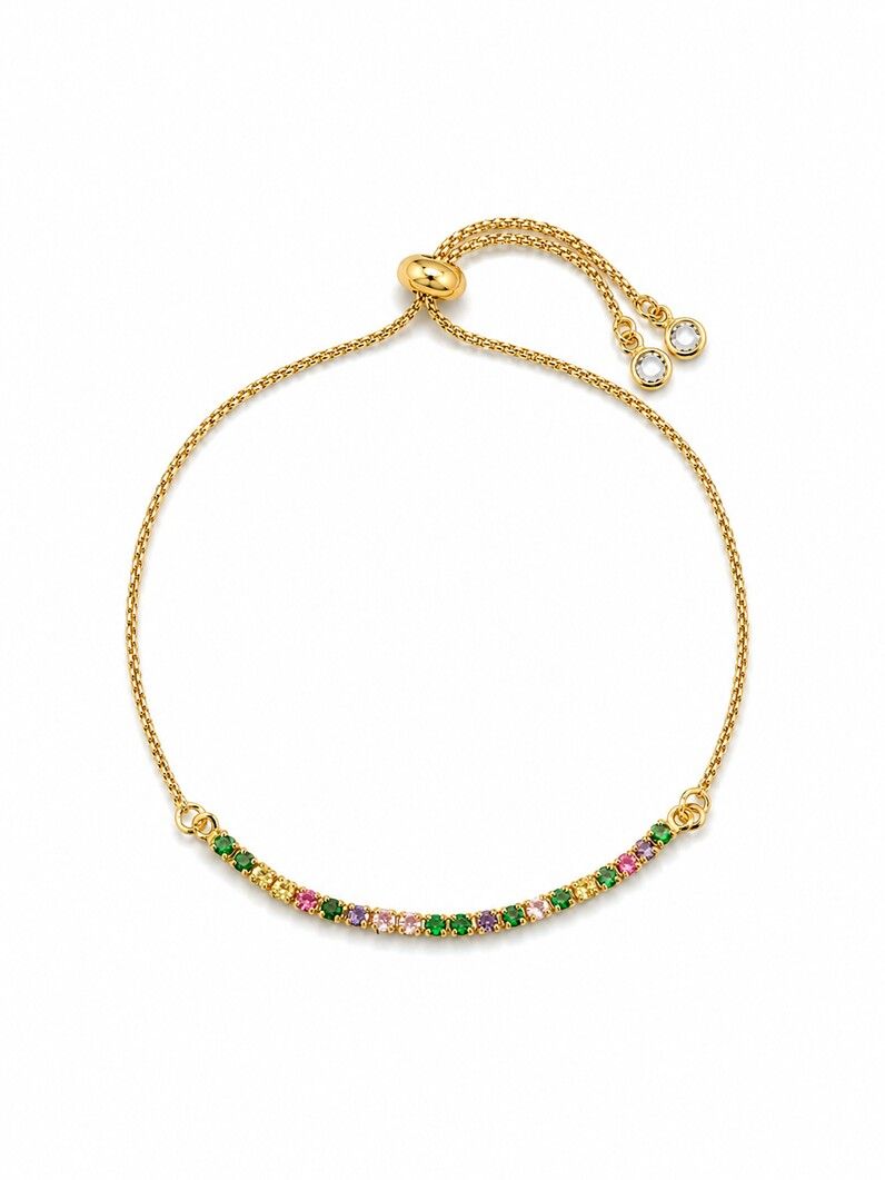 Pulseira Folheada a Ouro 18k Cristais Coloridos