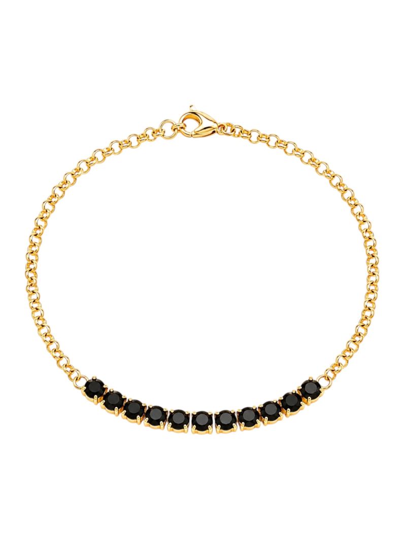 Pulseira Folheada a Ouro 18k Cristais Pretos