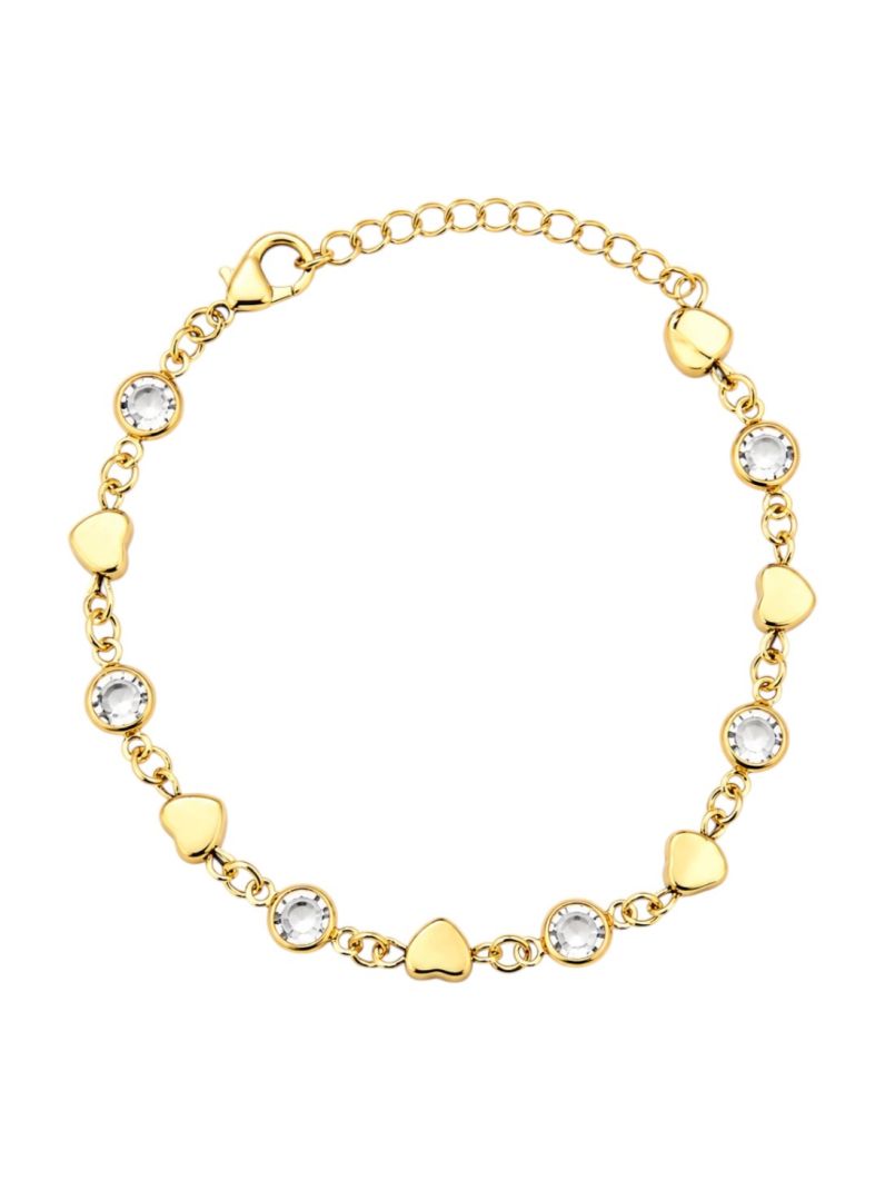 Pulseira Folheada a Ouro 18k Cristal e Coração