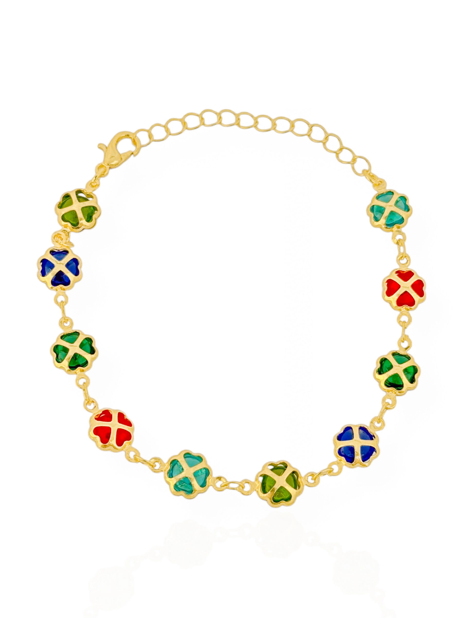 Pulseira Folheada a Ouro 18k Design Flor de Cristal Colorido