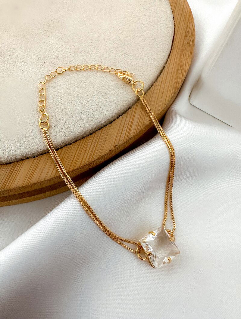 Pulseira Folheada a Ouro 18k Dois Fios com Pedra de Zircônia