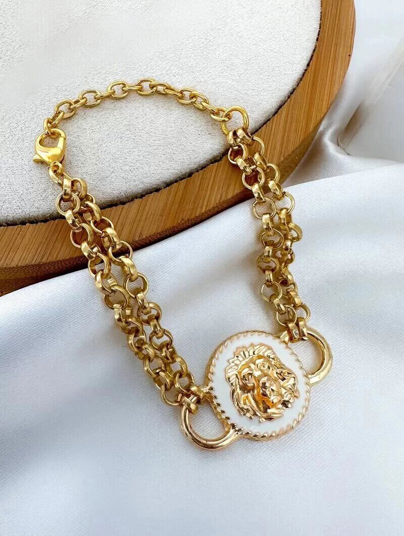 Pulseira Folheada a Ouro 18k Dois Fios com Pingente Leão