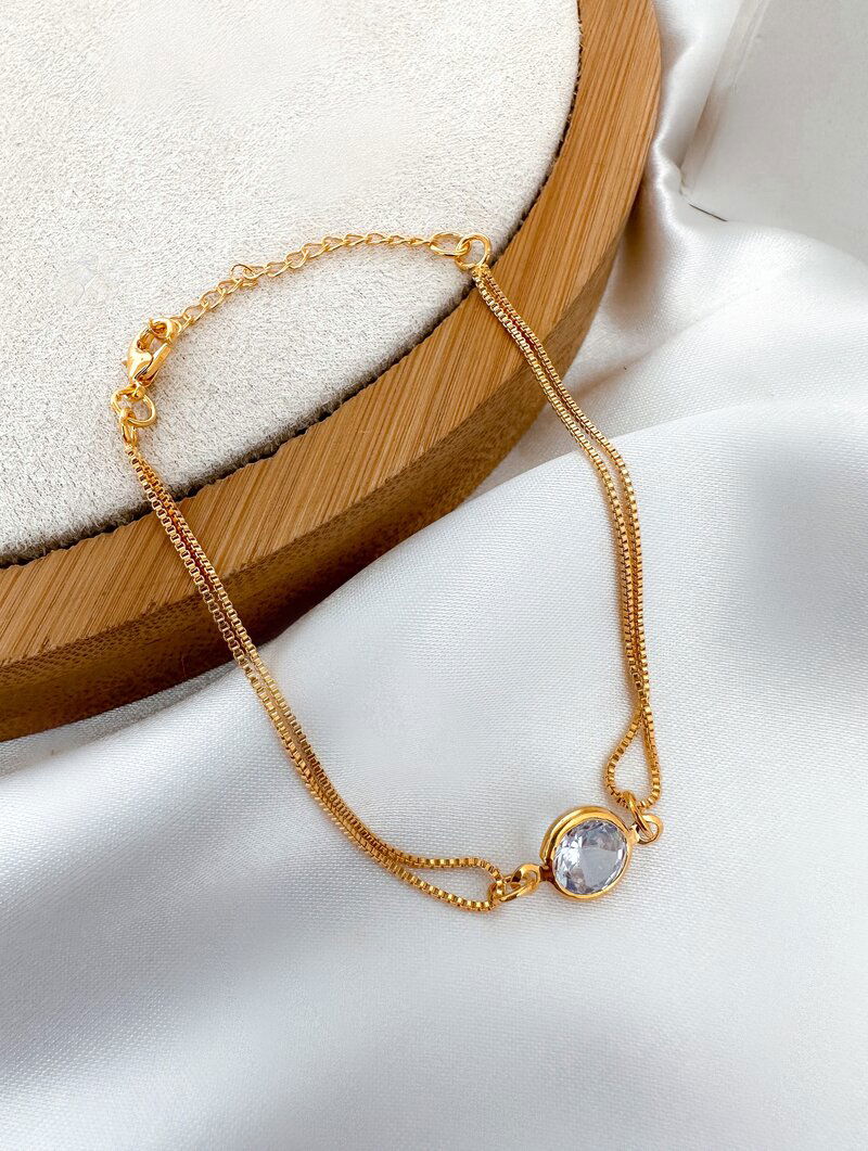 Pulseira Folheada a Ouro 18k Dois Fios com Zircônia