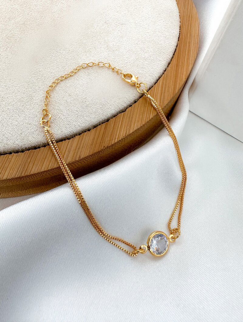 Pulseira Folheada a Ouro 18k Dois Fios com Zircônia