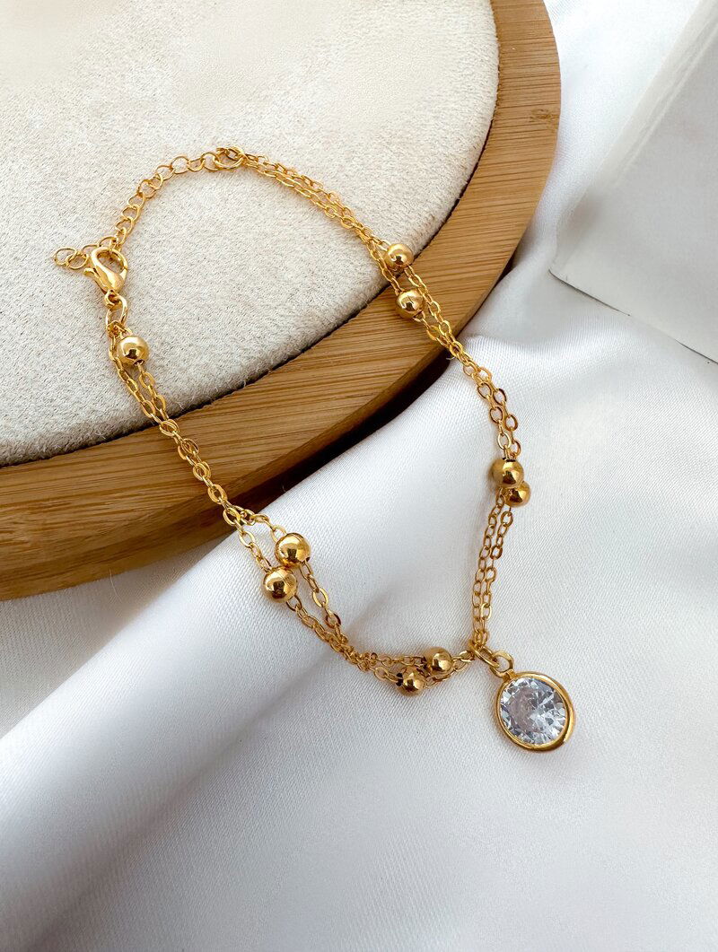 Pulseira Folheada a Ouro 18k Dois Fios com Zircônia