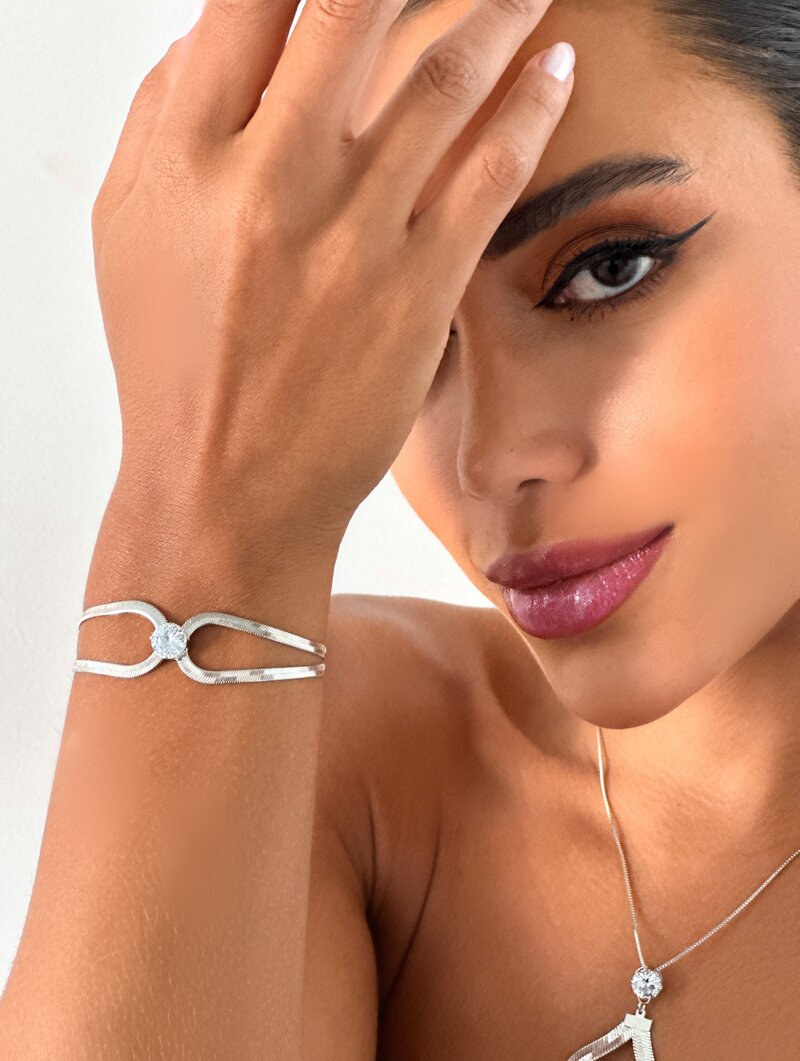 Pulseira Folheada a Ouro 18k e Prata Dois Fios Fita Laminada com Ponto de Luz