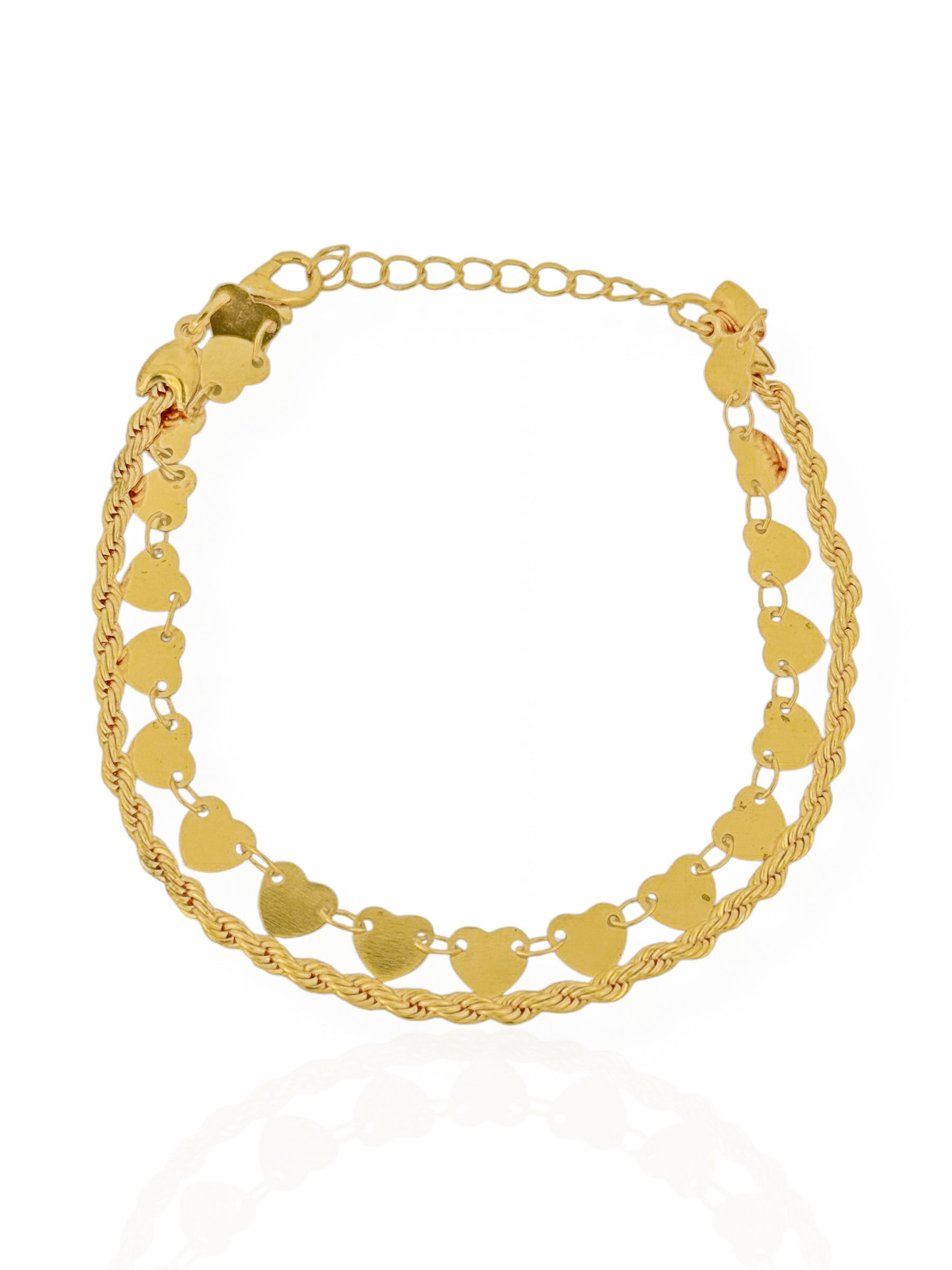 Pulseira Folheada a Ouro 18k Duplo Cordão Baiano Com Coração Placa