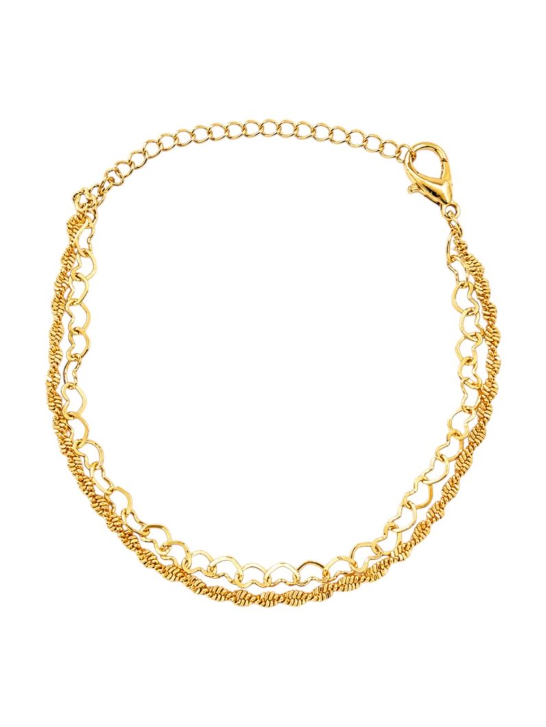 Pulseira Folheada a Ouro 18k Duplo Torcido e Corações Vazado