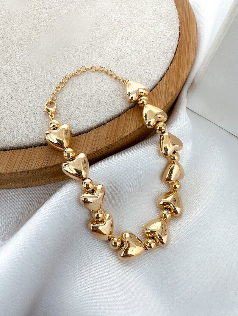 Pulseira Folheada a Ouro 18k e Prata 925 Corações Lisos