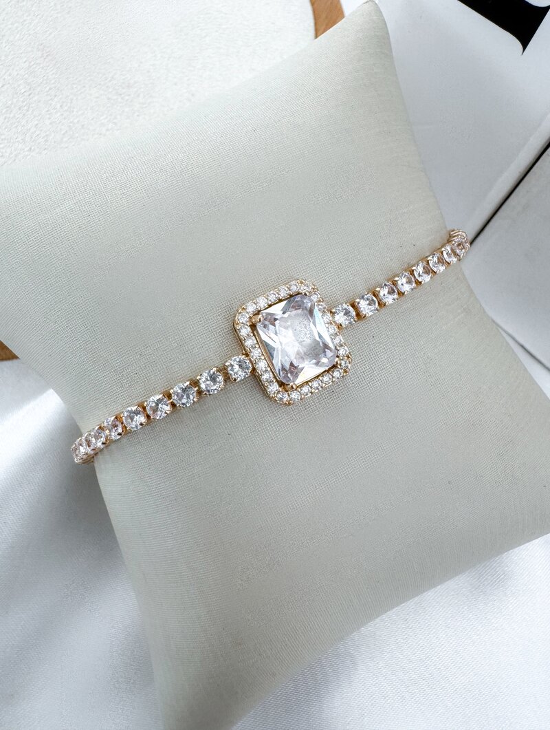 Pulseira Folheada a Ouro 18k e Prata 925 Corrente de Micro Zircônias com Pingente