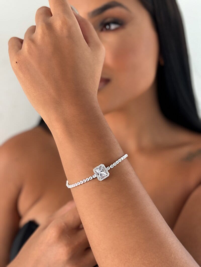 Pulseira Folheada a Ouro 18k e Prata 925 Corrente de Micro Zircônias com Pingente