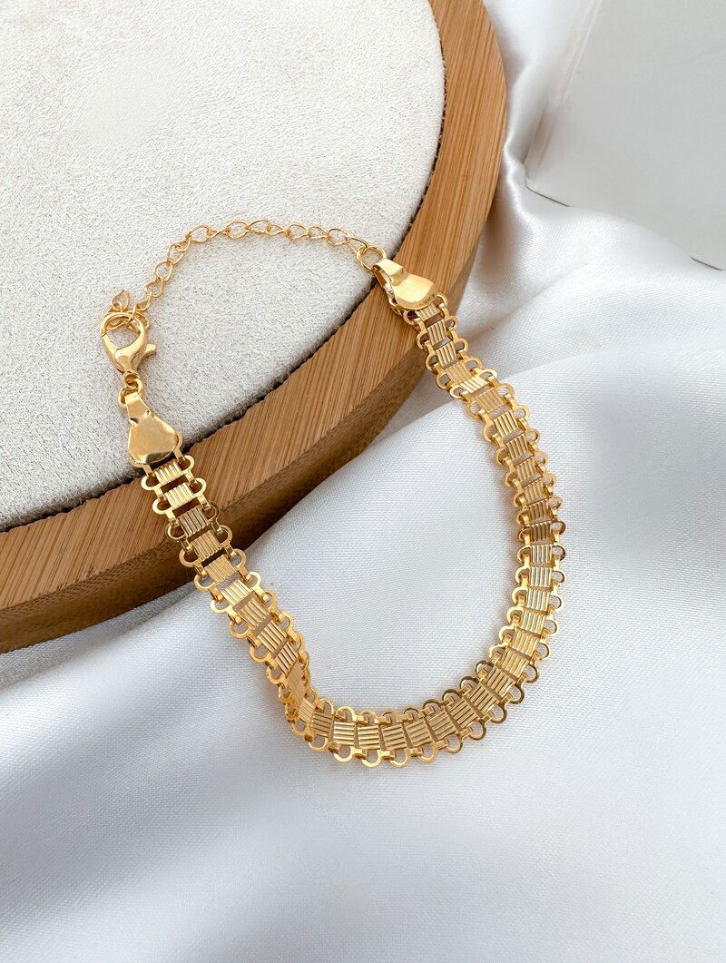 Pulseira Folheada a Ouro 18k e Prata 925 Design Esteira
