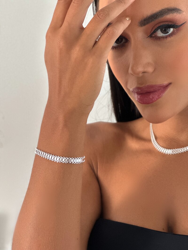 Pulseira Folheada a Ouro 18k e Prata 925 Design Esteira
