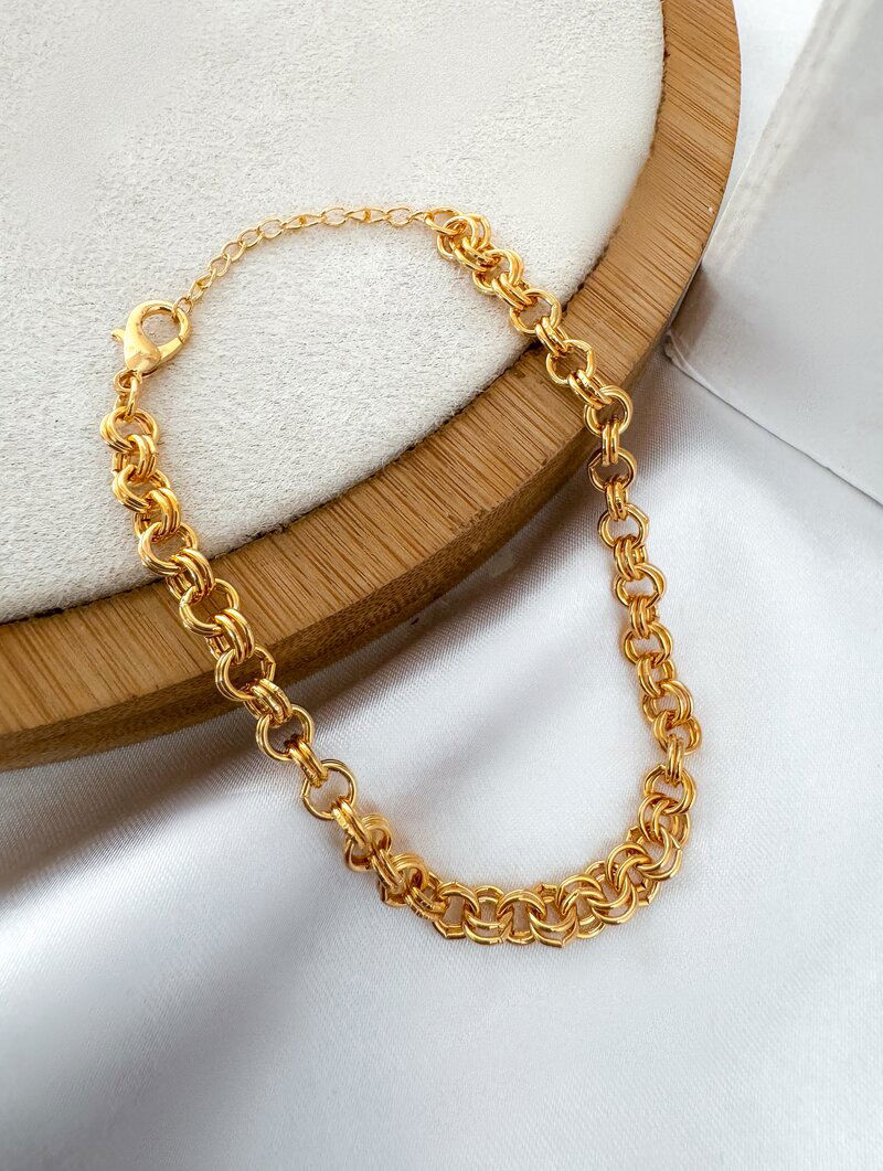 Pulseira Folheada a Ouro 18k e Prata 925 Elos Redondos Duplo