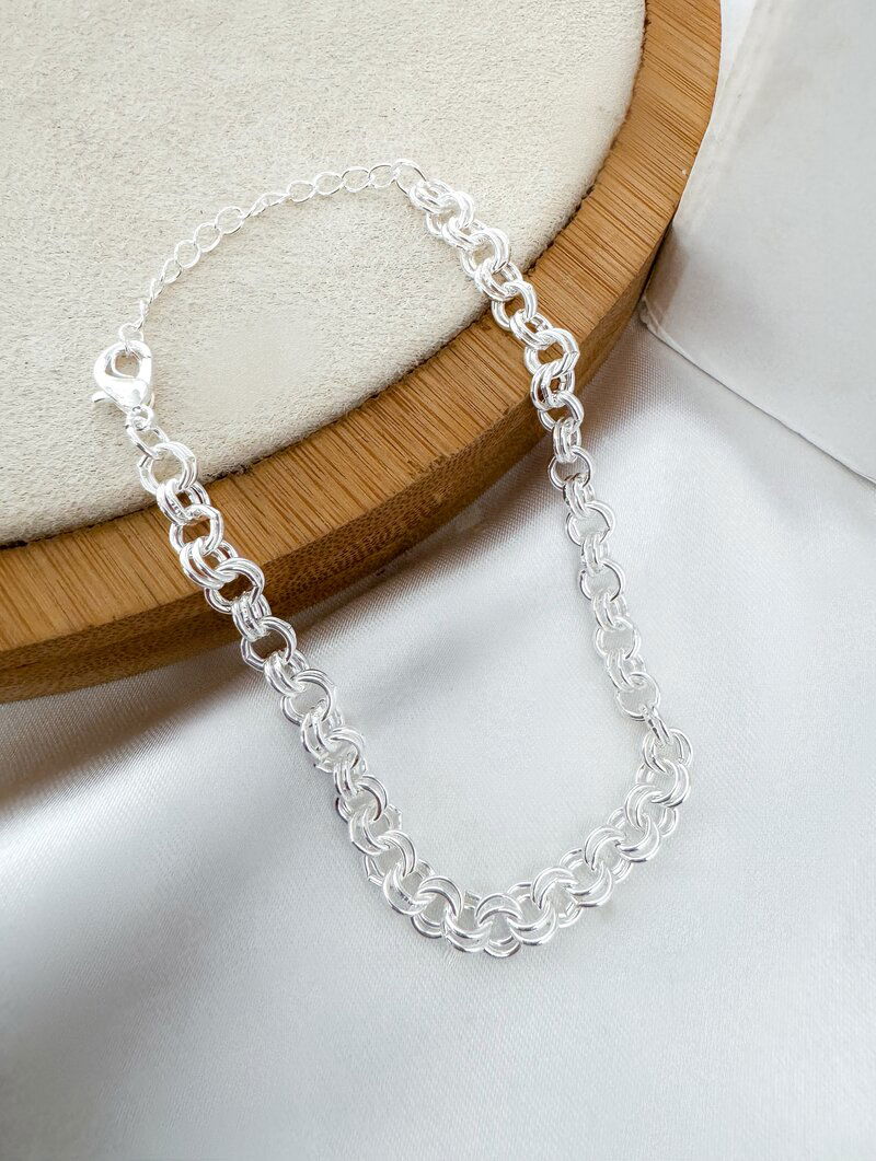 Pulseira Folheada a Ouro 18k e Prata 925 Elos Redondos Duplo
