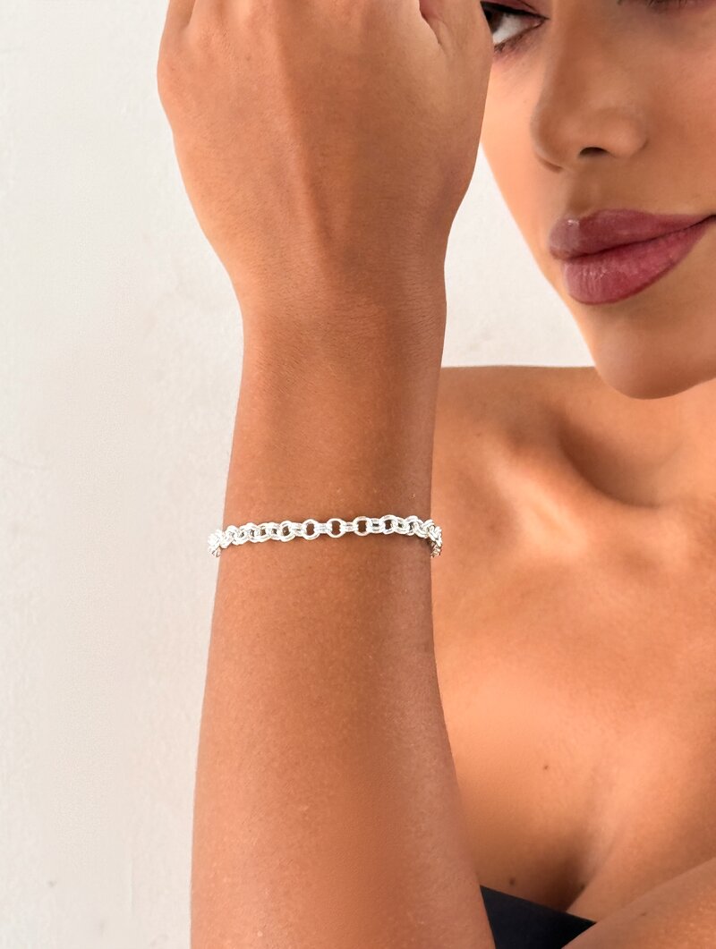 Pulseira Folheada a Ouro 18k e Prata 925 Elos Redondos Duplo