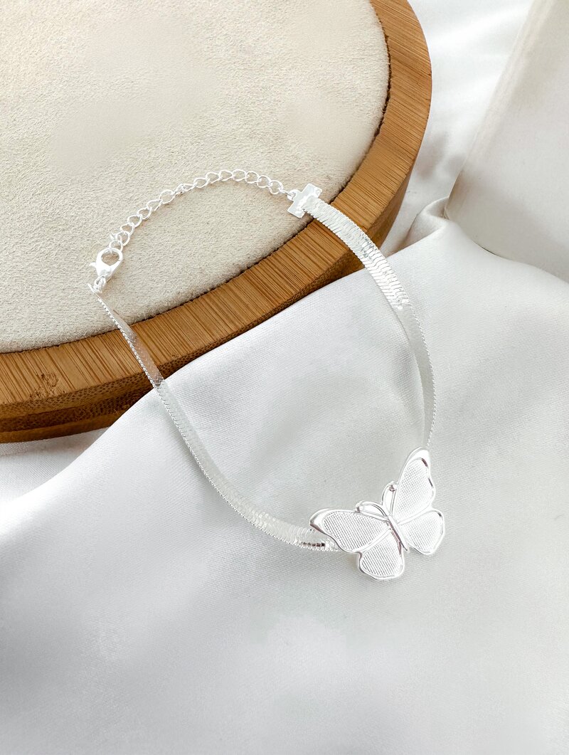 pulseira folheada a ouro 18k e prata 925 fita laminada com borboleta