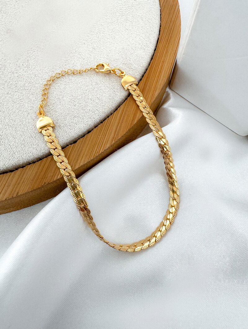 Pulseira Folheada a Ouro 18k e Prata 925 Fita Trabalhado