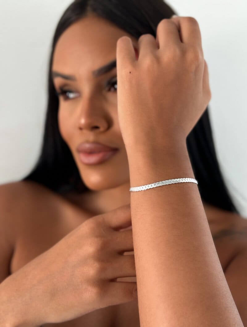 Pulseira Folheada a Ouro 18k e Prata 925 Fita Trabalhado