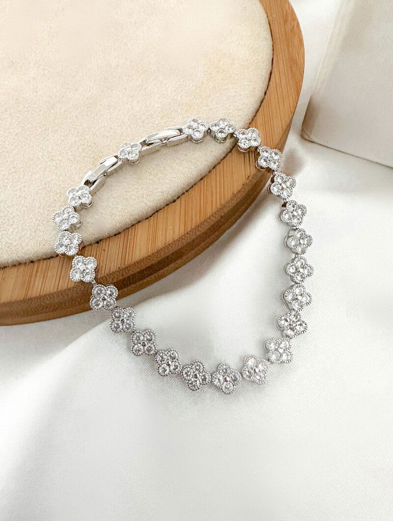 pulseira folheada a ouro 18k e prata 925 flores de micro zircônias