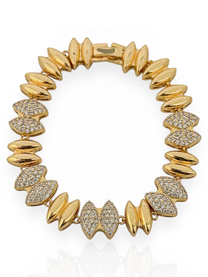 Pulseira Folheada a Ouro 18k e Prata 925 Gotas Duplas Alongadas, Cravejadas e Lisas