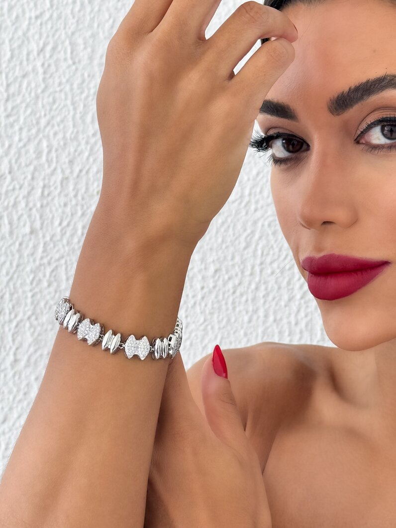 Pulseira Folheada a Ouro 18k e Prata 925 Gotas Duplas Alongadas, Cravejadas e Lisas
