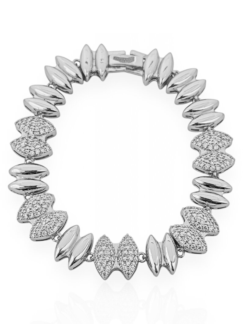 Pulseira Folheada a Ouro 18k e Prata 925 Gotas Duplas Alongadas, Cravejadas e Lisas