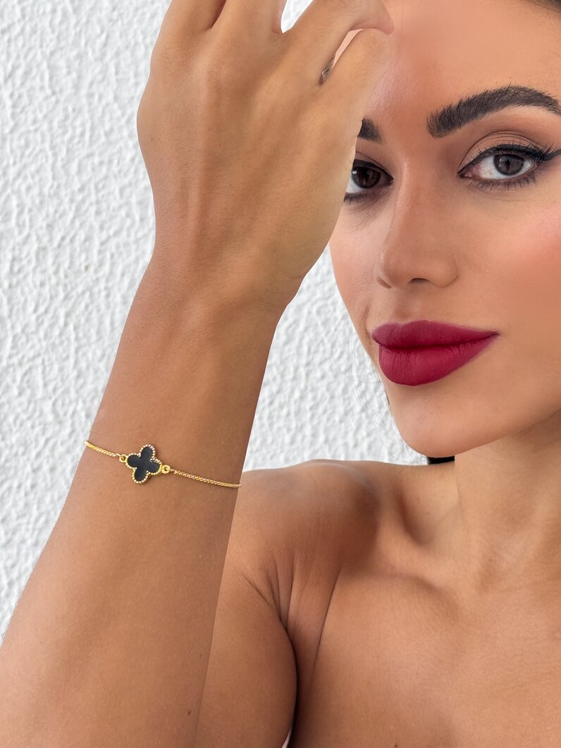 Pulseira Folheada a Ouro 18k e Prata 925 Inspiração Virginia Resinado Preto