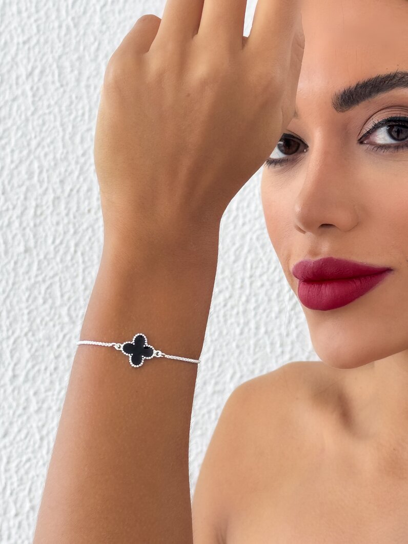 Pulseira Folheada a Ouro 18k e Prata 925 Inspiração Virginia Resinado Preto