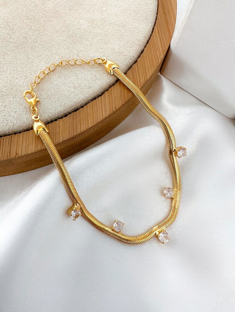 Pulseira Folheada a Ouro 18k e Prata 925 Malha com Zircônias