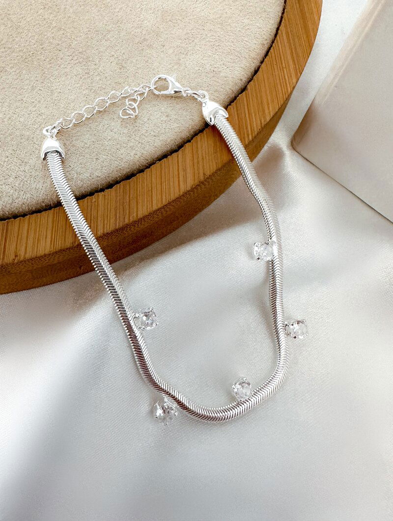 Pulseira Folheada a Ouro 18k e Prata 925 Malha com Zircônias