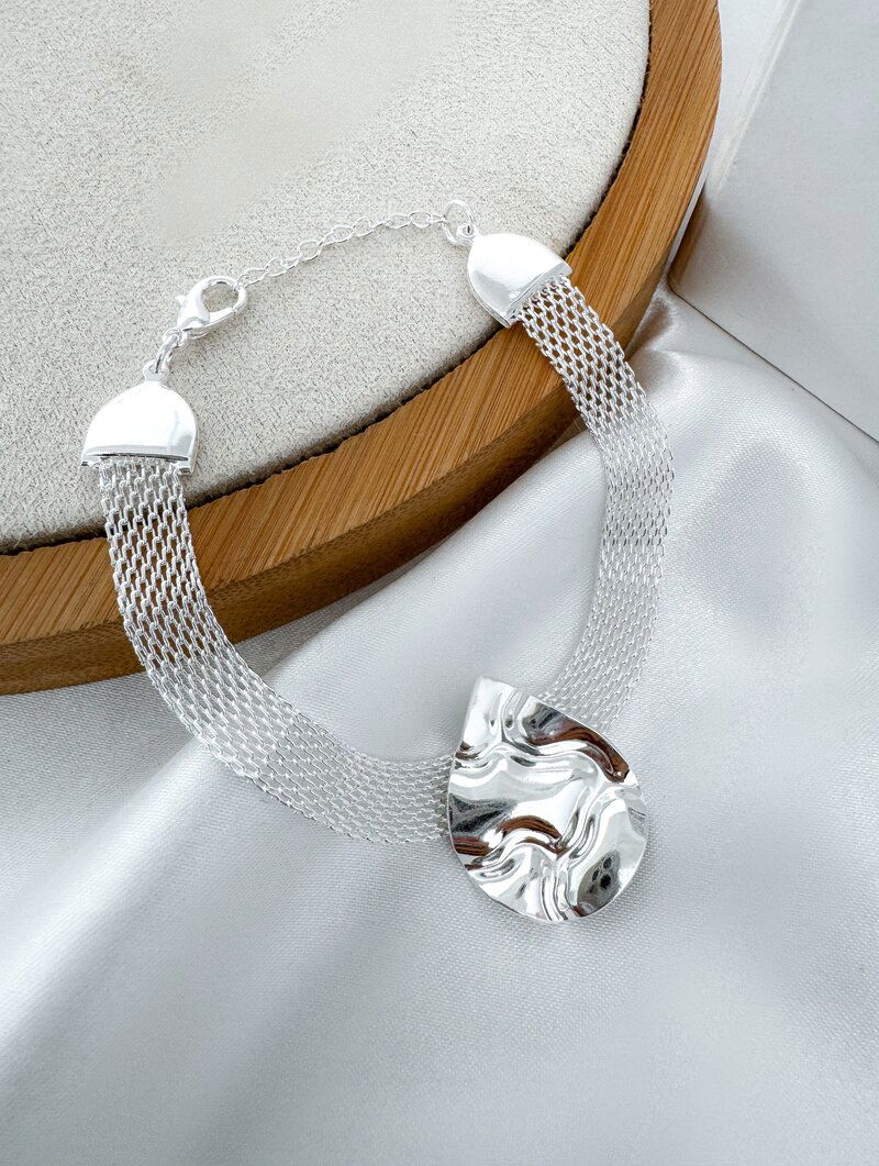 Pulseira Folheada a Ouro 18k e Prata 925 Manta com Gota Martelada