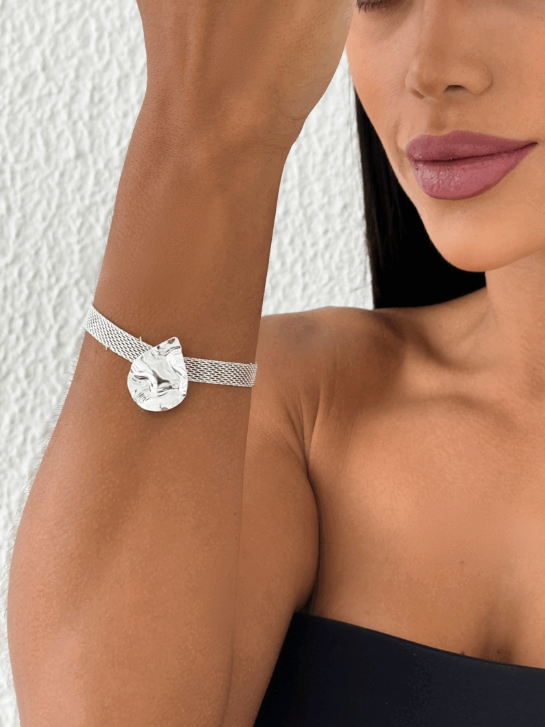 Pulseira Folheada a Ouro 18k e Prata 925 Manta com Gota Martelada