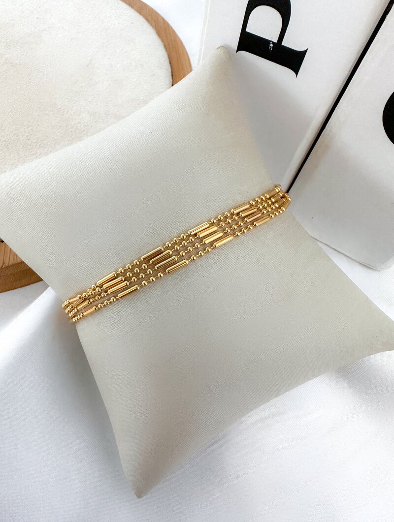 Pulseira Folheada a Ouro 18k e Prata 925 Quatro Fios Trabalhados