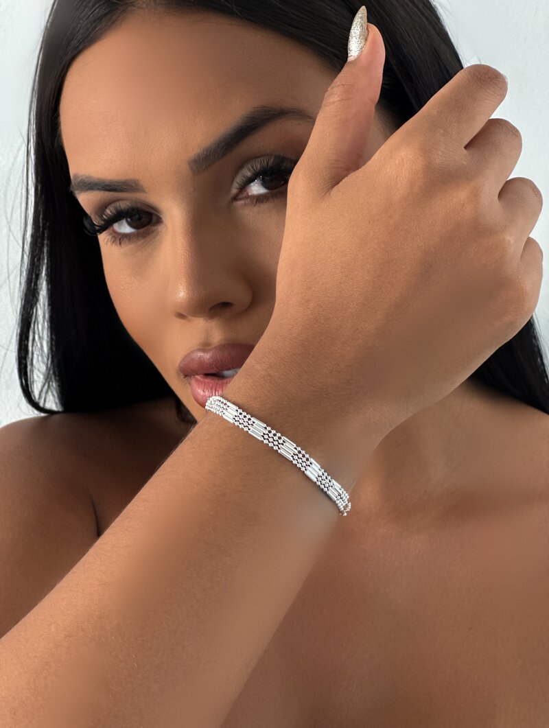 Pulseira Folheada a Ouro 18k e Prata 925 Quatro Fios Trabalhados