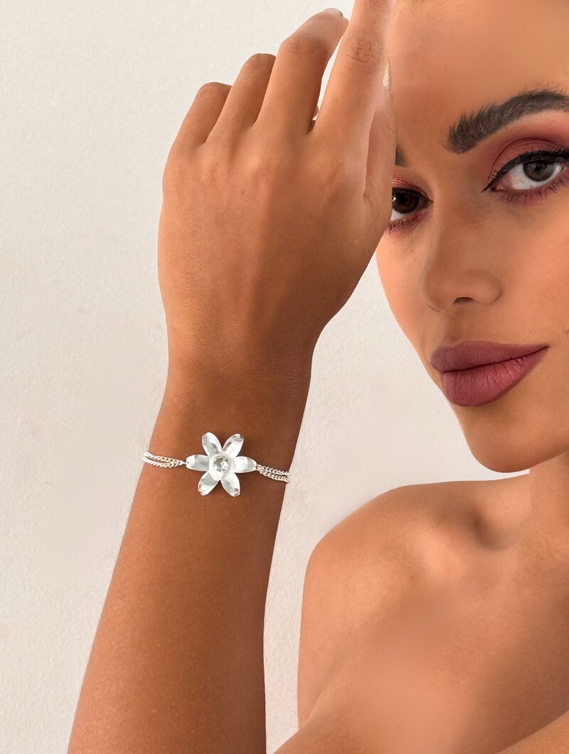 Pulseira Folheada a Ouro 18k e Prata 925 Dois Fios e Pingente Flor com Zircônia