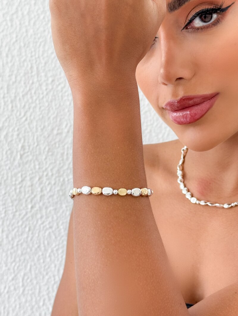 Pulseira Folheada a Ouro 18k e Prata Bottons Ovais Lisos