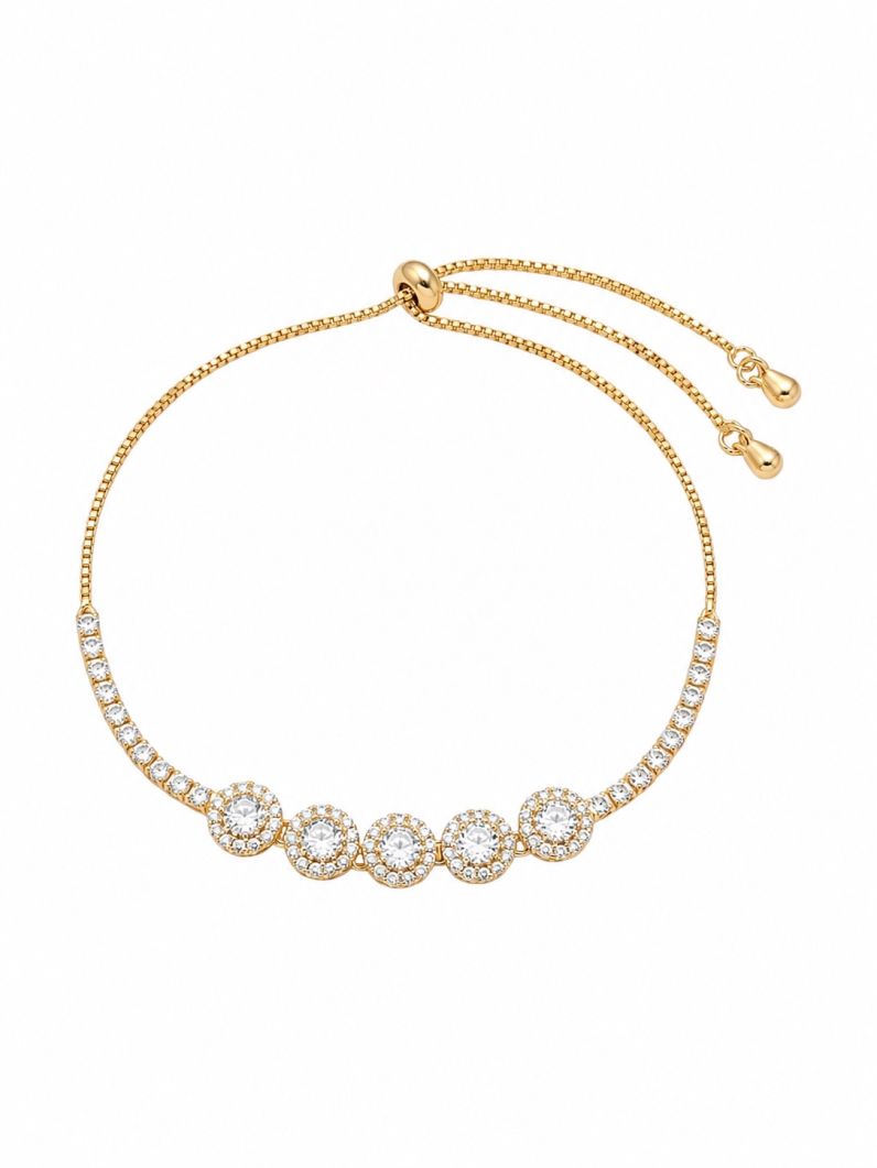 Pulseira Folheada a Ouro 18k e Prata Círculos Cravejados