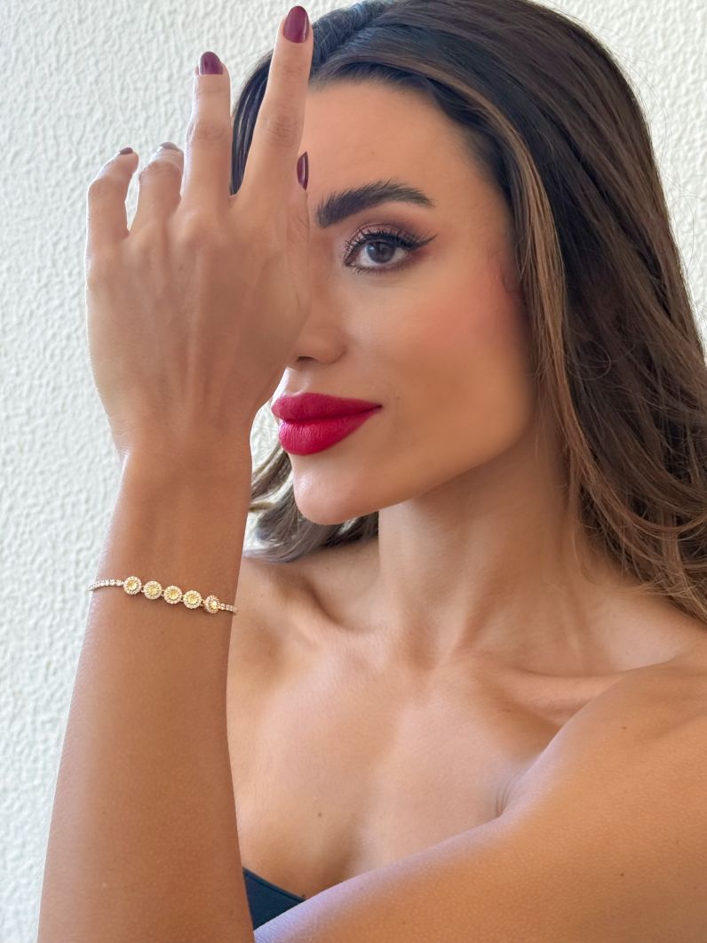 Pulseira Folheada a Ouro 18k e Prata Círculos Cravejados