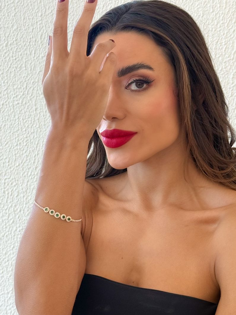 Pulseira Folheada a Ouro 18k e Prata Círculos Cravejados