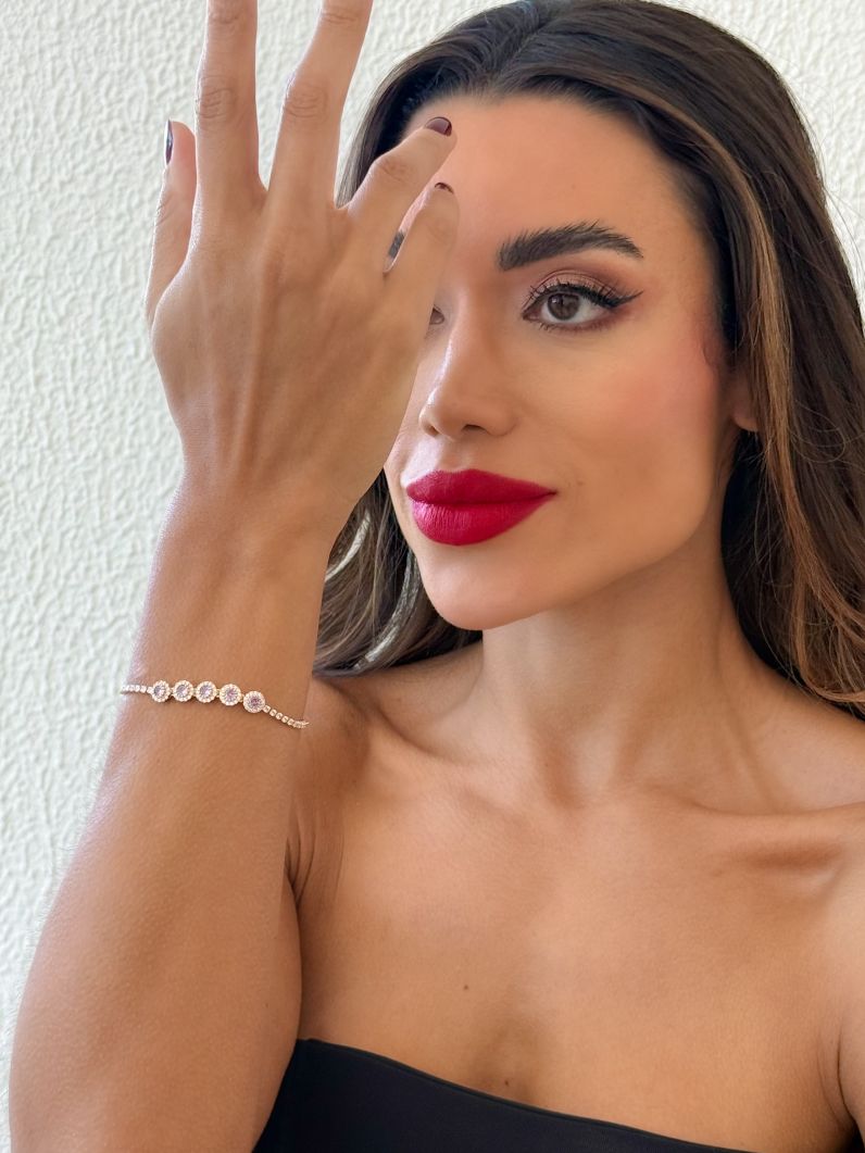 Pulseira Folheada a Ouro 18k e Prata Círculos Cravejados