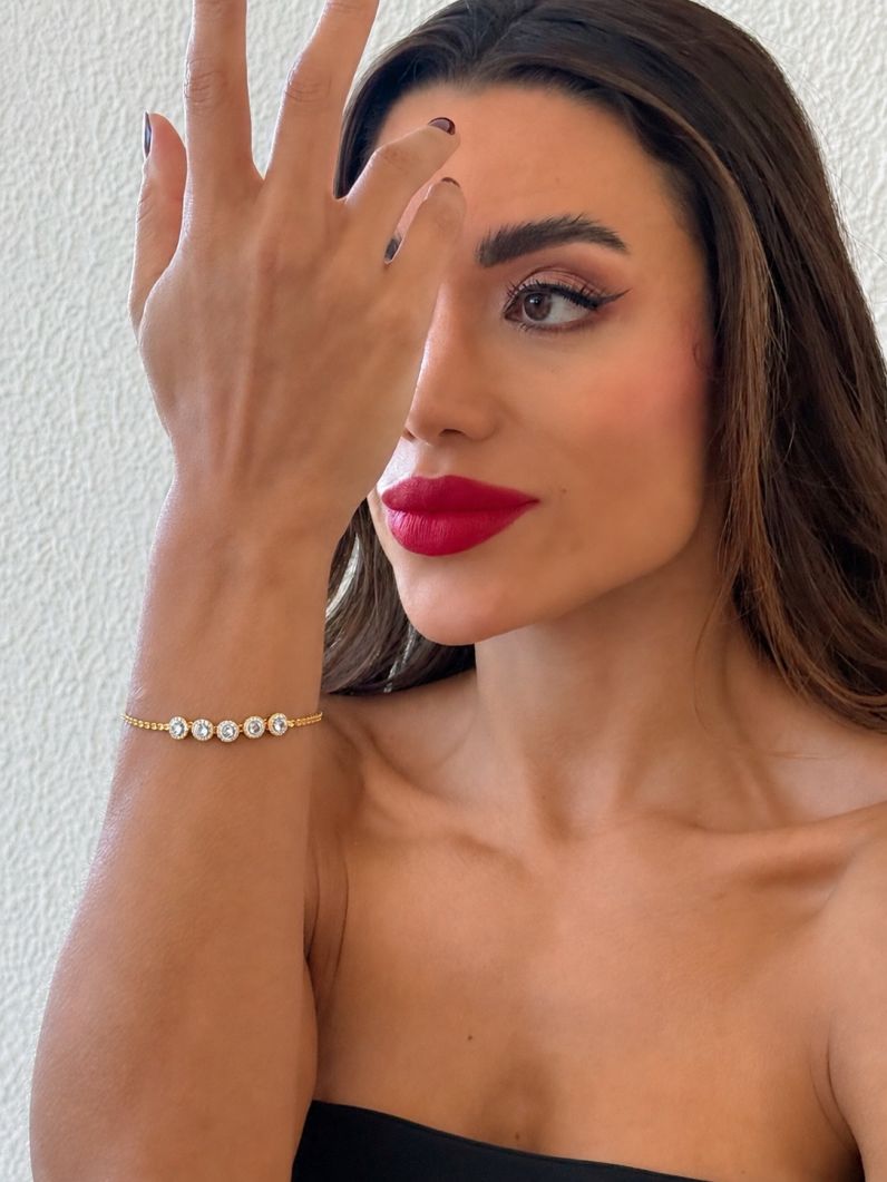Pulseira Folheada a Ouro 18k e Prata Círculos Cravejados